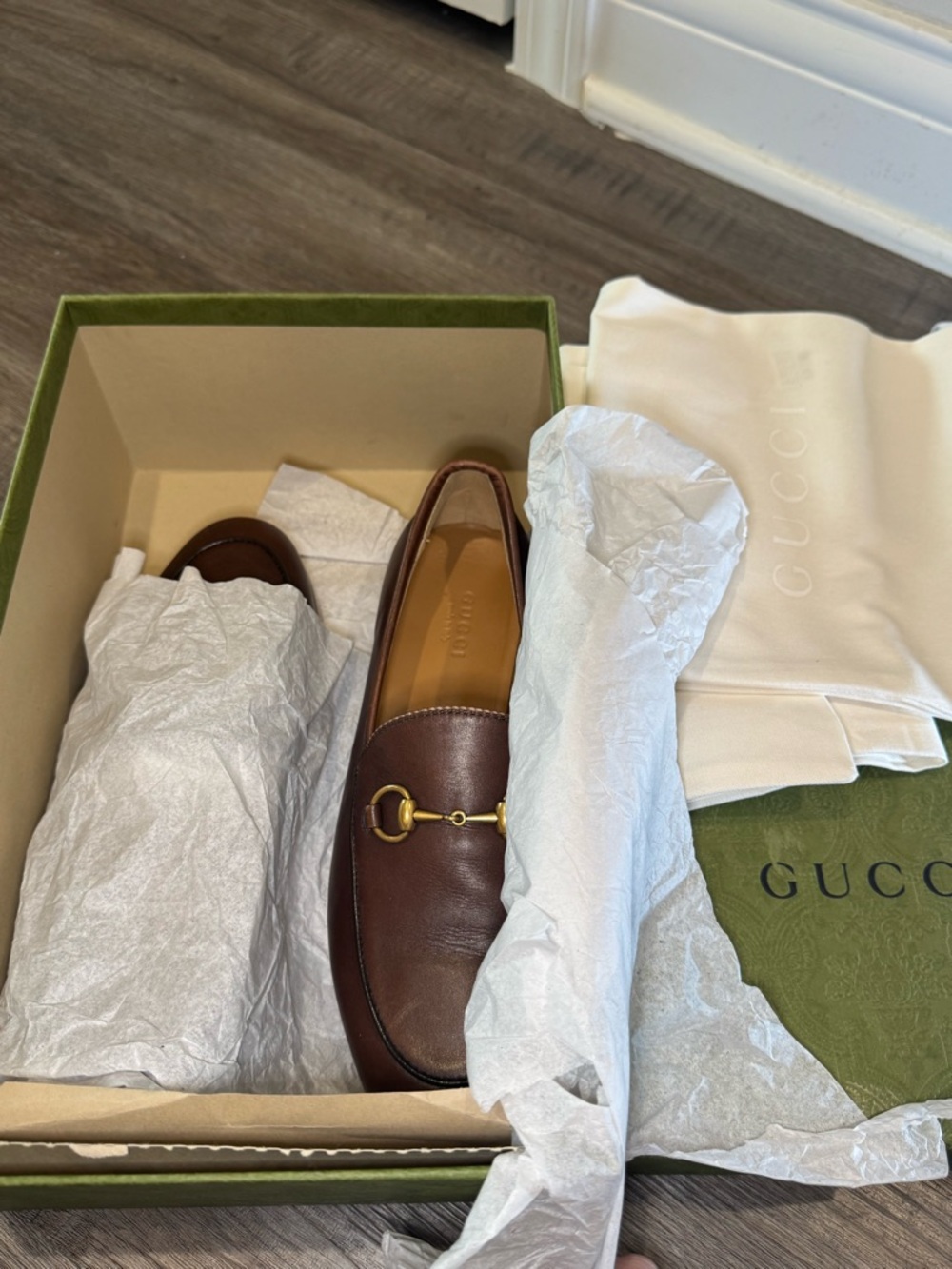 Gucci Jordaan Horsebit Leather Loafers in Brown - Picture 15 of 16